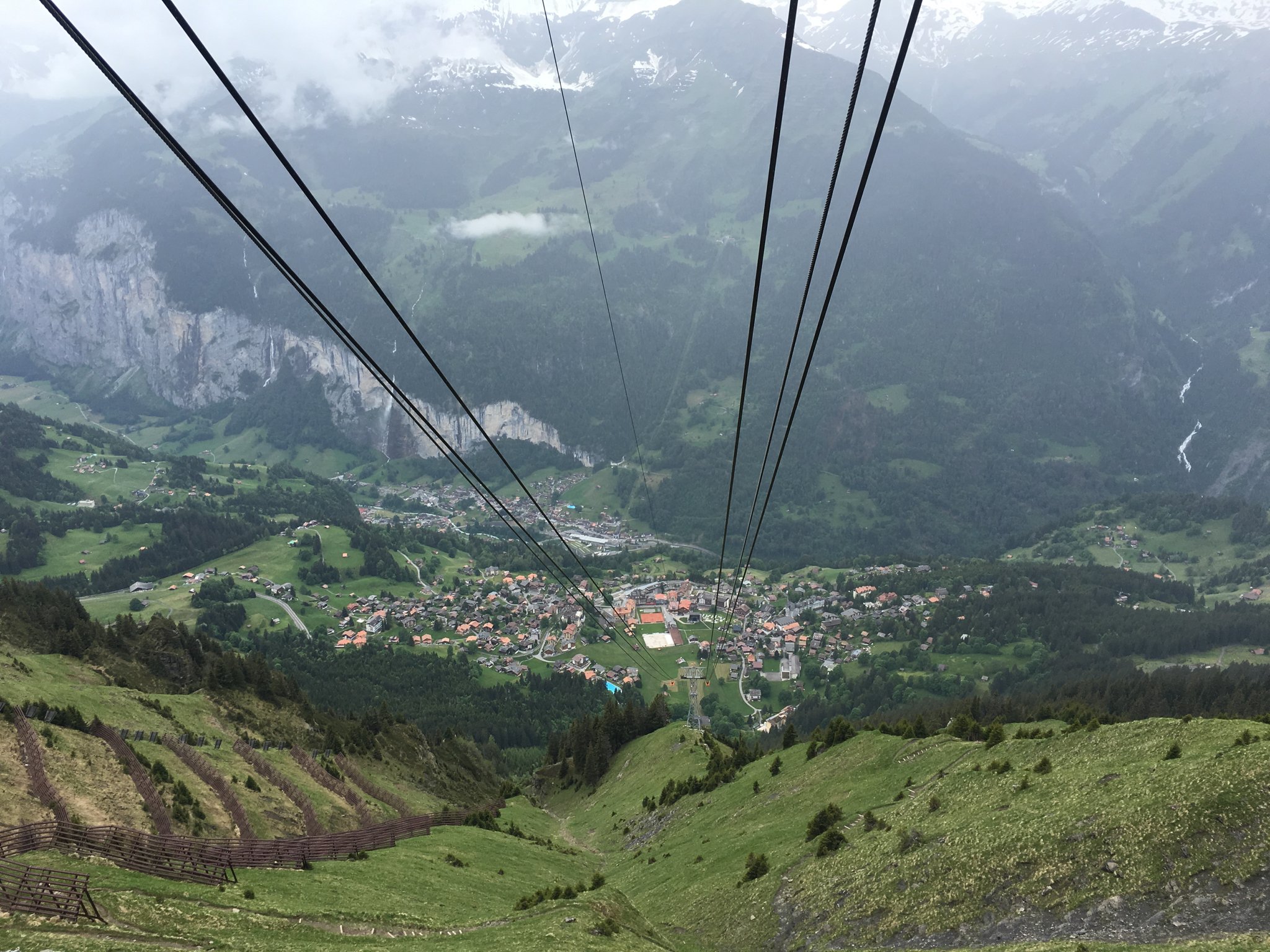 View from the gondola heading up to Männlichen from Wengen